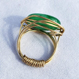 Cocktail ring with green stone, wire-wrapped statement ring, oval stone, size 7.