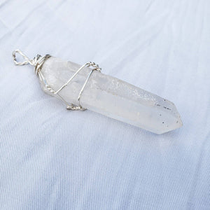 Sterling silver wire wrapped quartz pendant, natural quartz crystal pendant, obelisk pendant