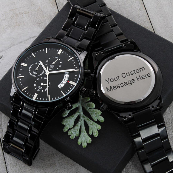 Men's Customizable Engraved Black Chronograph Watch